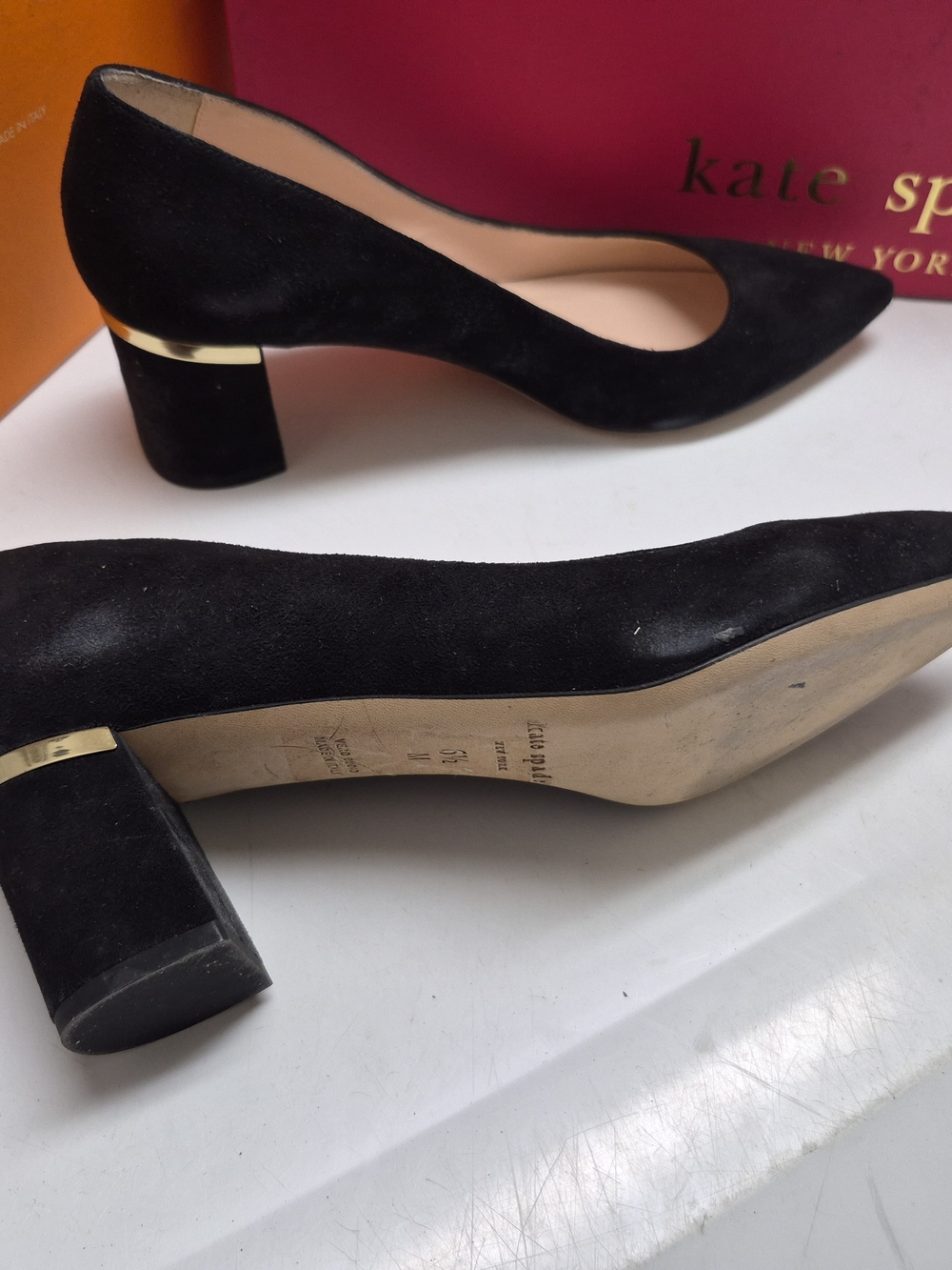 Kate Spade Black Suede Pointed-Toe Block Heel Pumps - Picture 5 of 15